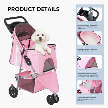 edx 3 Wheels Pet Stroller (Pink) - Kidsy