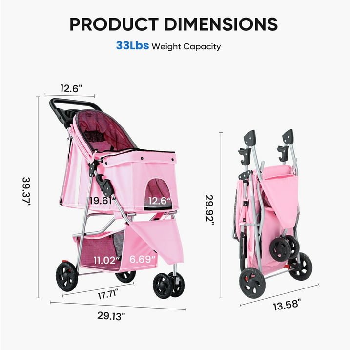 edx 3 Wheels Pet Stroller (Pink) - Kidsy