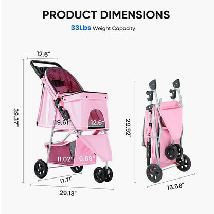 edx 3 Wheels Pet Stroller (Pink) - Kidsy