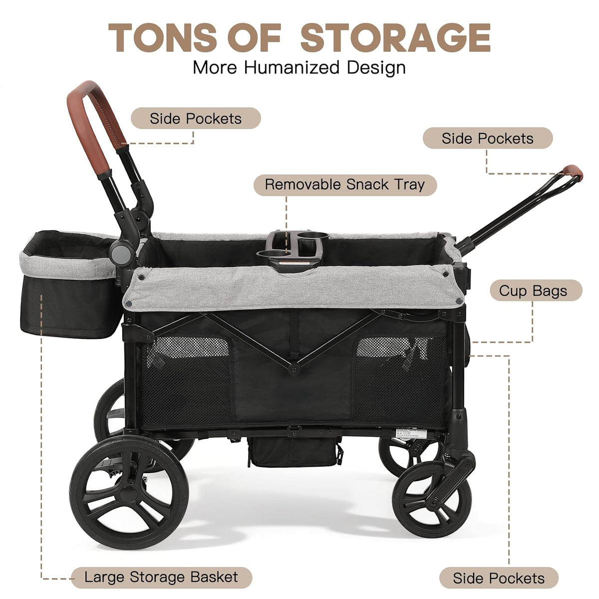 ELEMARA All-Terrain Stroller Wagon for 2 Kids (Grey+Black) - Kidsy