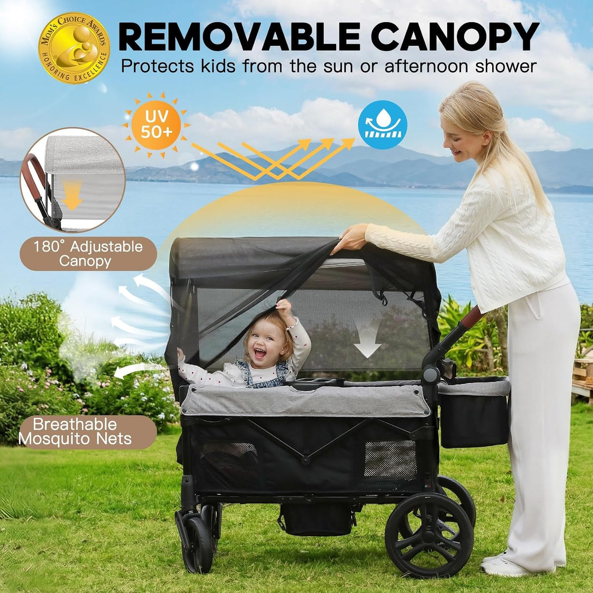 ELEMARA All-Terrain Stroller Wagon for 2 Kids (Grey+Black) - Kidsy