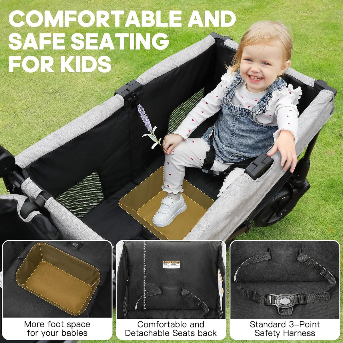 ELEMARA All-Terrain Stroller Wagon for 2 Kids (Grey+Black) - Kidsy