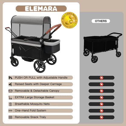 ELEMARA All-Terrain Stroller Wagon for 2 Kids (Grey+Black) - Kidsy