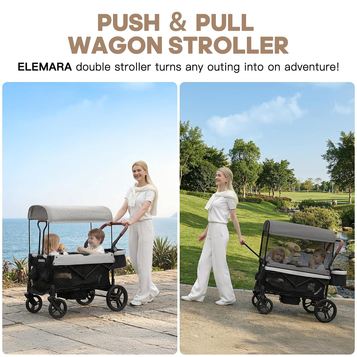 ELEMARA All-Terrain Stroller Wagon for 2 Kids (Grey+Black) - Kidsy