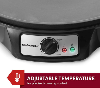 Elite Gourmet ECP - 126 Electric Crepe Maker Non - stick Griddle 12" (Black) - Kidsy