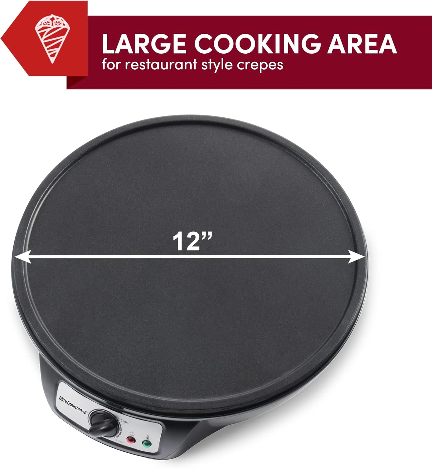 Elite Gourmet ECP - 126 Electric Crepe Maker Non - stick Griddle 12" (Black) - Kidsy