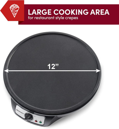 Elite Gourmet ECP - 126 Electric Crepe Maker Non - stick Griddle 12" (Black) - Kidsy
