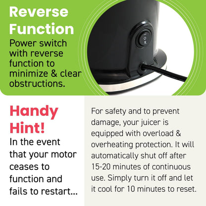 Elite Gourmet EJX017 Whole Fruit 3” Feeding Chute Dynamic Masticating Slow Juicer (Black) - Kidsy