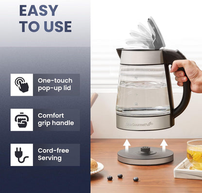 Elite Gourmet EKT - 602 Electric BPA - Free Glass Kettle Stainless Steel - Kidsy