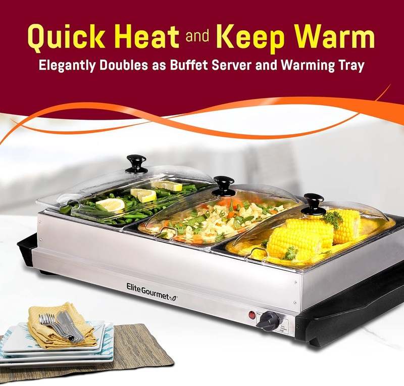 Elite Gourmet EWM - 6171 Triple 3 x 2.5 Qt. Trays, Buffet Server - Kidsy