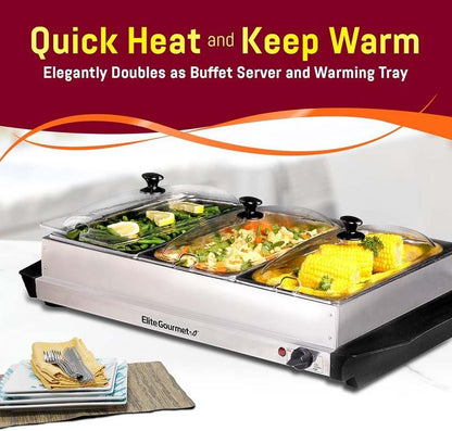 Elite Gourmet EWM - 6171 Triple 3 x 2.5 Qt. Trays, Buffet Server - Kidsy