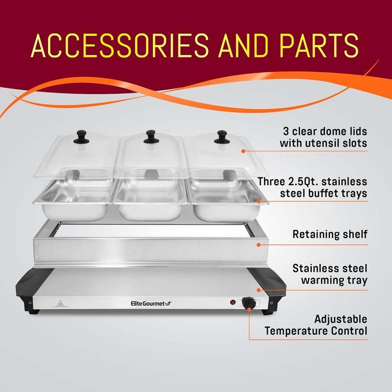 Elite Gourmet EWM - 6171 Triple 3 x 2.5 Qt. Trays, Buffet Server - Kidsy