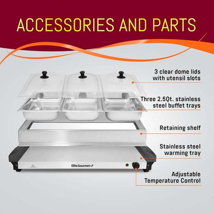 Elite Gourmet EWM - 6171 Triple 3 x 2.5 Qt. Trays, Buffet Server - Kidsy