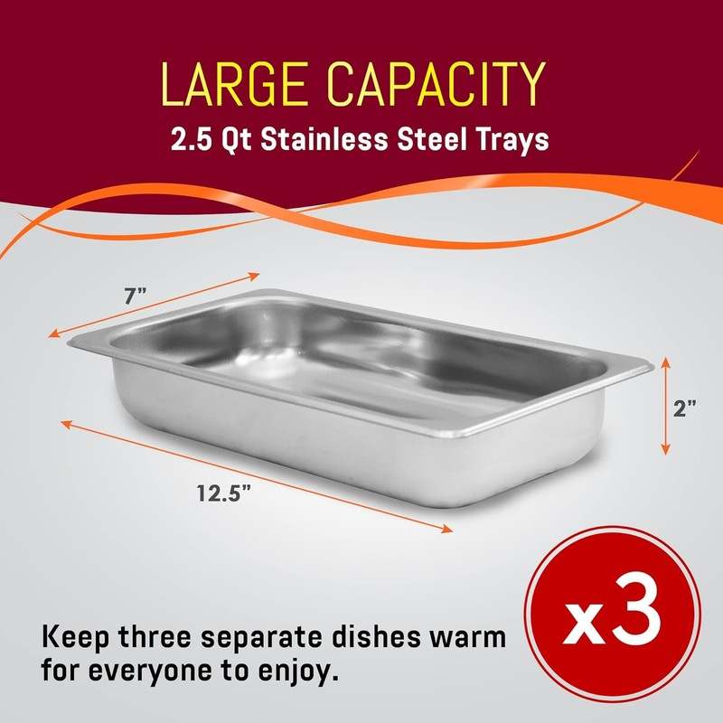 Elite Gourmet EWM - 6171 Triple 3 x 2.5 Qt. Trays, Buffet Server - Kidsy