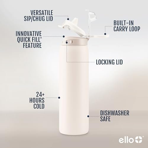 Ello Pop & Fill 40oz Stainless Steel Water Bottle (Tonal Cream) - Kidsy