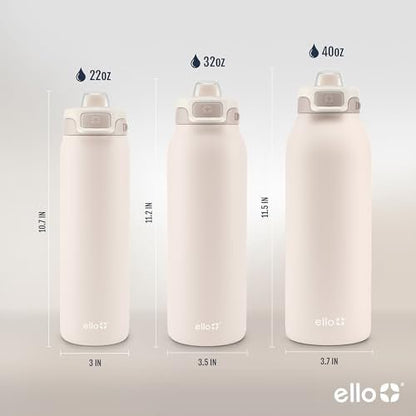 Ello Pop & Fill 40oz Stainless Steel Water Bottle (Tonal Cream) - Kidsy