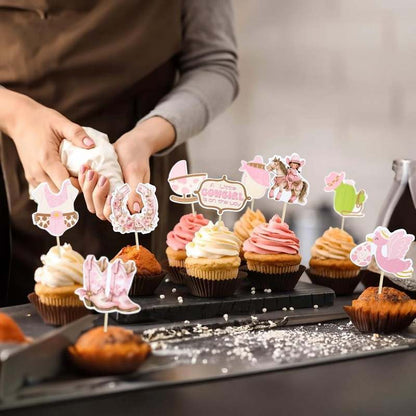 Ephlyn 36Pcs A little Cowgirl is On The Way Cupcake Toppers (Pink) - Kidsy
