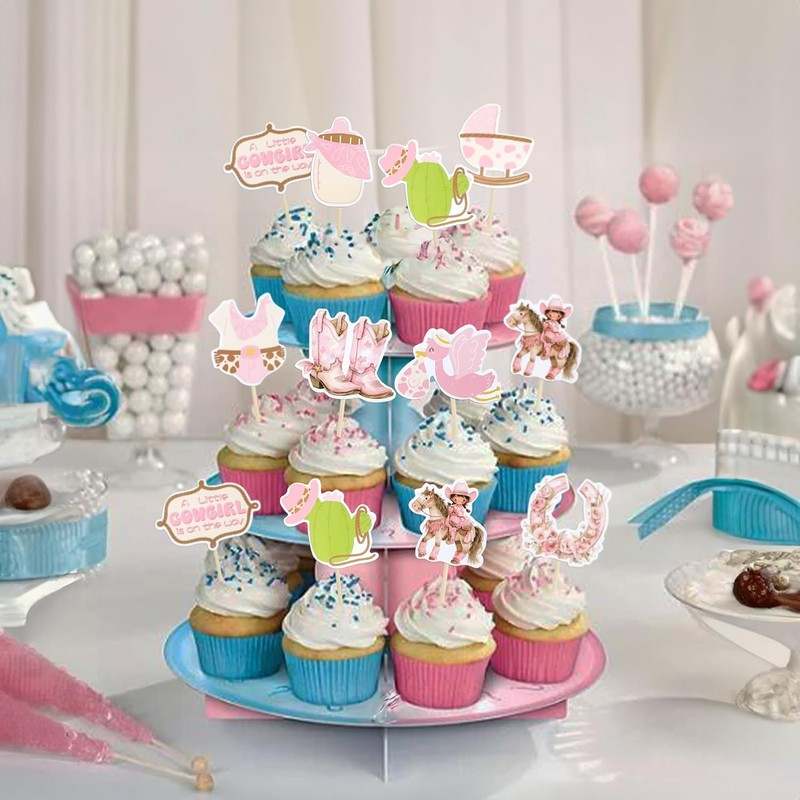 Ephlyn 36Pcs A little Cowgirl is On The Way Cupcake Toppers (Pink) - Kidsy