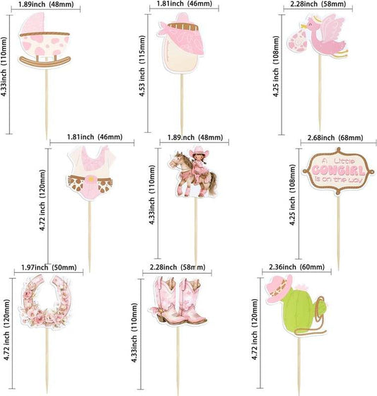 Ephlyn 36Pcs A little Cowgirl is On The Way Cupcake Toppers (Pink) - Kidsy