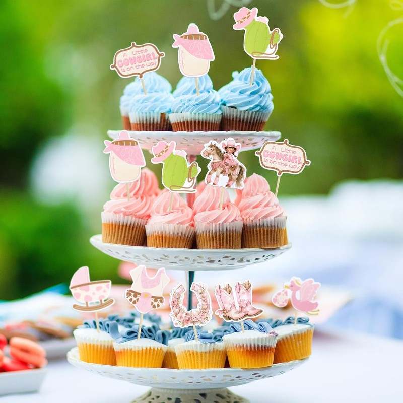Ephlyn 36Pcs A little Cowgirl is On The Way Cupcake Toppers (Pink) - Kidsy