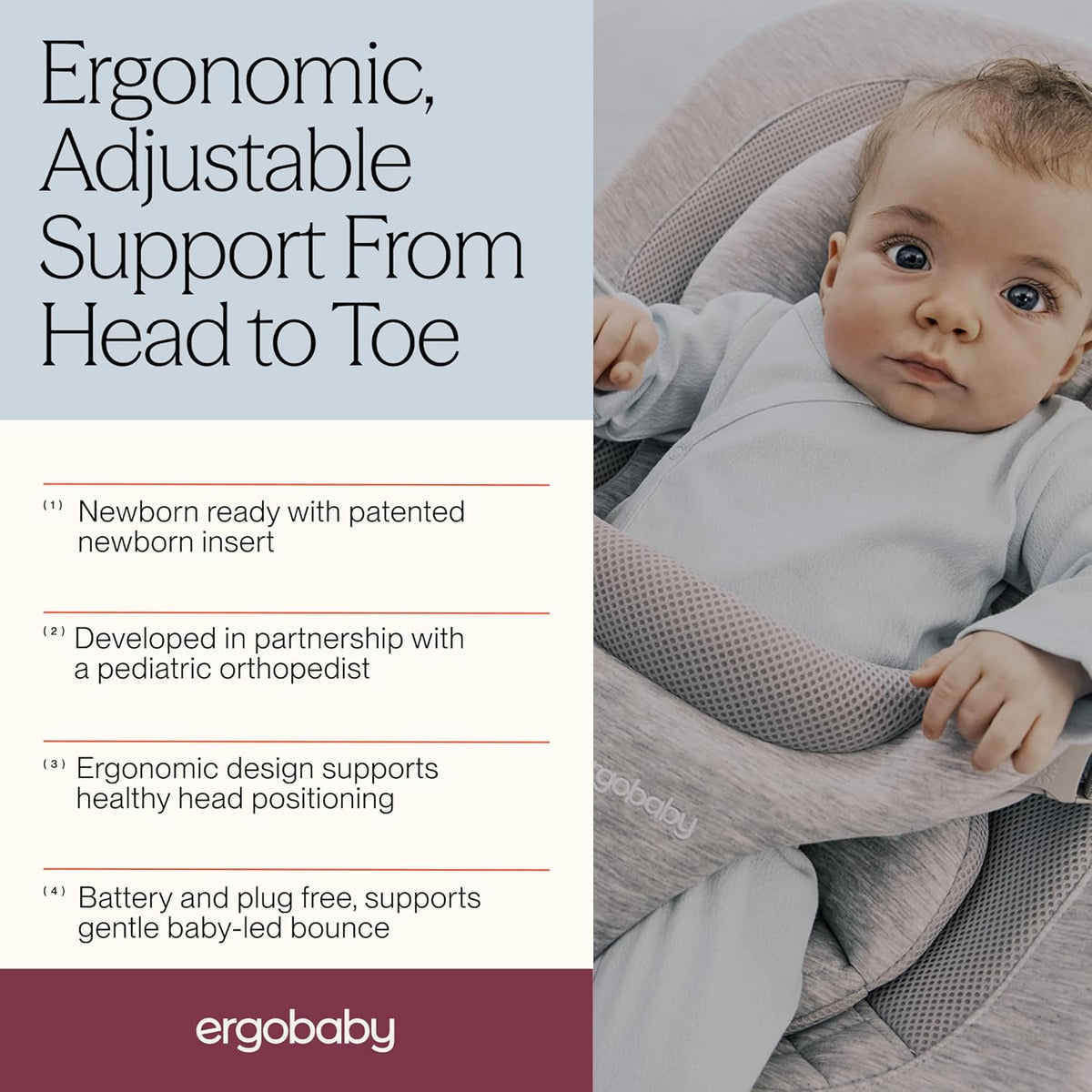 Ergobaby Evolve 3 - in - 1 Bouncer (Charcoal Grey) - Kidsy