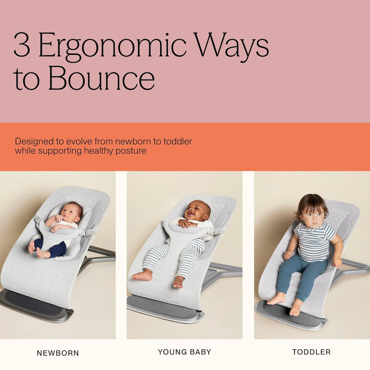 Ergobaby Evolve 3 - in - 1 Bouncer (Charcoal Grey) - Kidsy