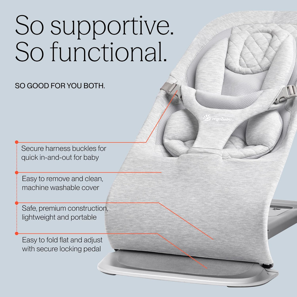 Ergobaby Evolve 3 - in - 1 Bouncer (Charcoal Grey) - Kidsy