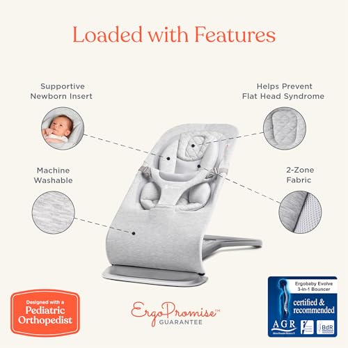 Ergobaby Evolve 3 - in - 1 Bouncer (Onyx Black) - Kidsy