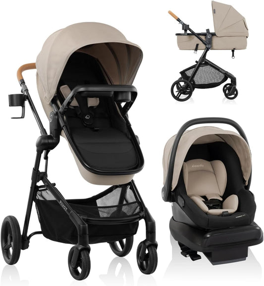 Evenflo Pivot NXT Travel System with LiteMax NXT Infant Car Seat (Latte Tan) - Kidsy