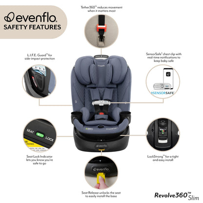 Evenflo Revolve360 Slim 2-in-1 Rotating Car Seat with Green & Gentle Fabric (Travertine) - Kidsy