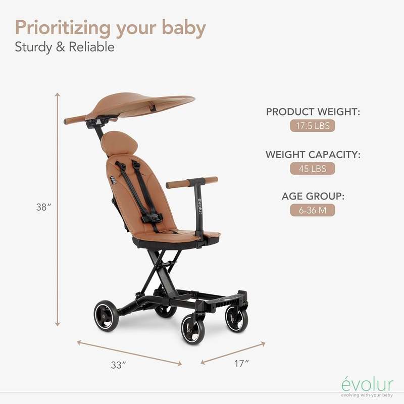 Evolur Cruise Rider Stroller with Canopy (Cognac) - Kidsy