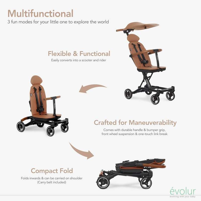 Evolur Cruise Rider Stroller with Canopy (Cognac) - Kidsy