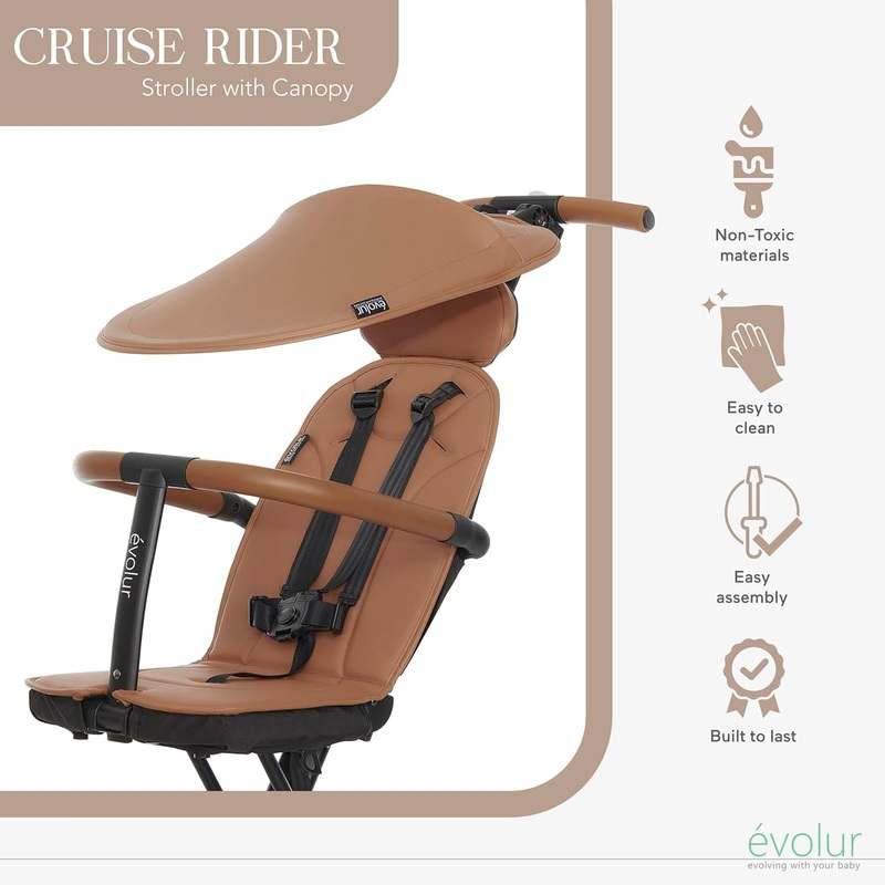 Evolur Cruise Rider Stroller with Canopy (Cognac) - Kidsy