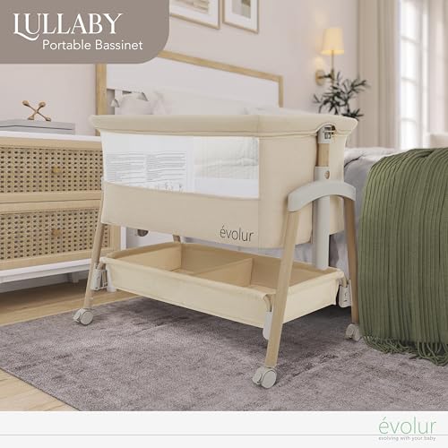 Evolur Lullaby Portable Bassinet with Wheels (Beige) - Kidsy