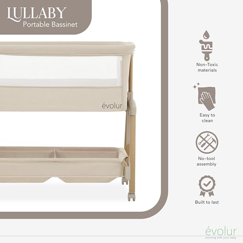 Evolur Lullaby Portable Bassinet with Wheels (Beige) - Kidsy