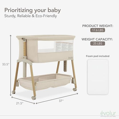 Evolur Lullaby Portable Bassinet with Wheels (Beige) - Kidsy