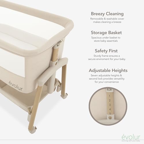 Evolur Lullaby Portable Bassinet with Wheels (Beige) - Kidsy