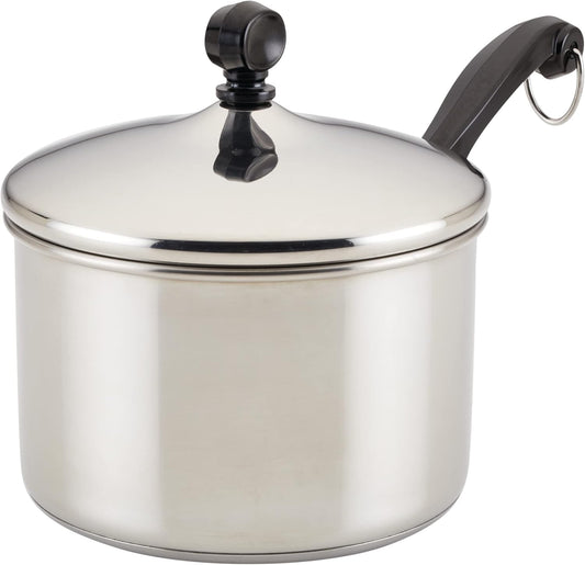 Farberware Classic Stainless Steel 2 - Quart Mirror Satin Covered Saucepan (Silver) - Kidsy