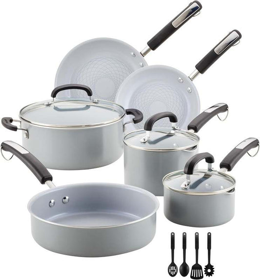 Farberware EcoAdvantage Ceramic Nonstick Cookware/Pots and Pans Set, 13 Piece (Gray) - Kidsy