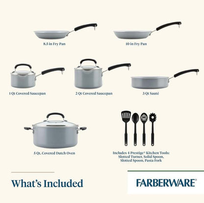 Farberware EcoAdvantage Ceramic Nonstick Cookware/Pots and Pans Set, 13 Piece (Gray) - Kidsy