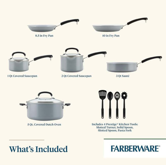 Farberware EcoAdvantage Ceramic Nonstick Cookware/Pots and Pans Set, 13 Piece (Gray) - Kidsy