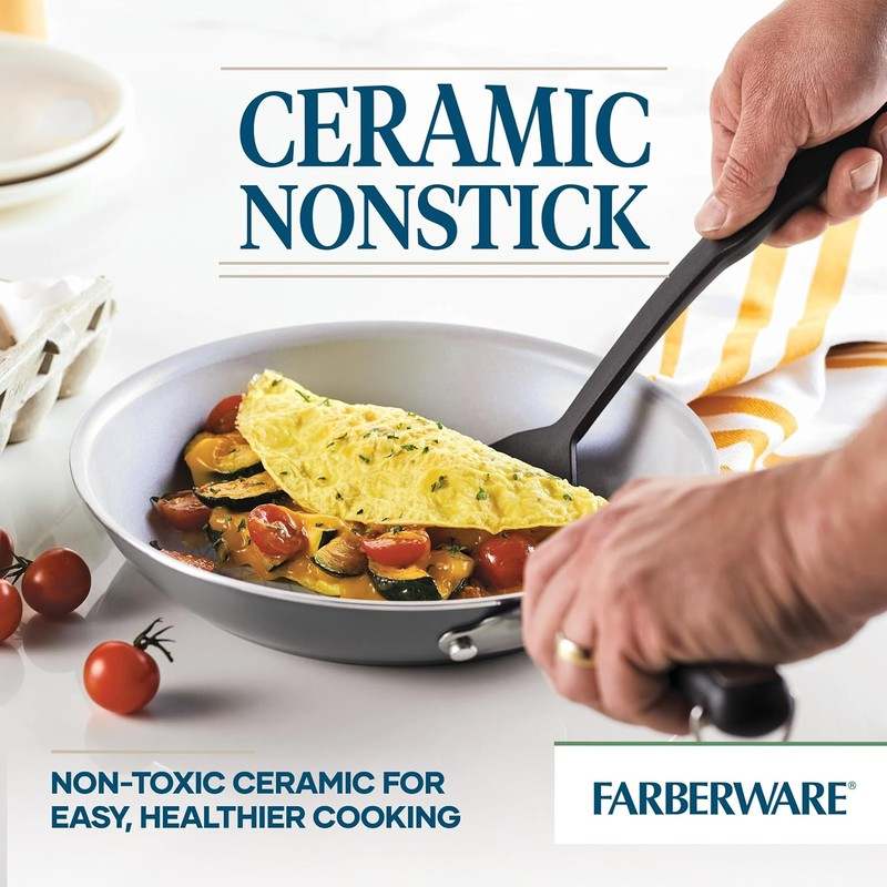 Farberware EcoAdvantage Ceramic Nonstick Cookware/Pots and Pans Set, 13 Piece (Gray) - Kidsy