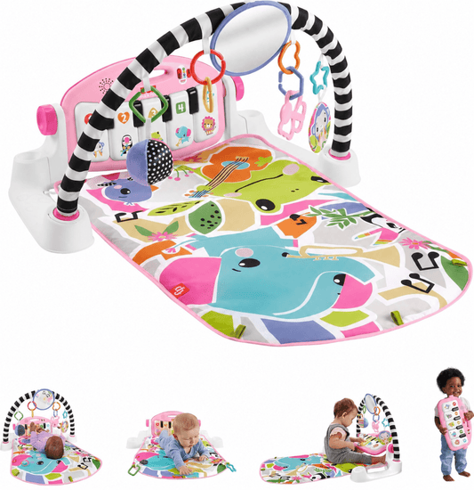 Fisher-Price Glow and Grow Kick & Play Piano Baby Activity Gym & Playmat (Pink) - Kidsy