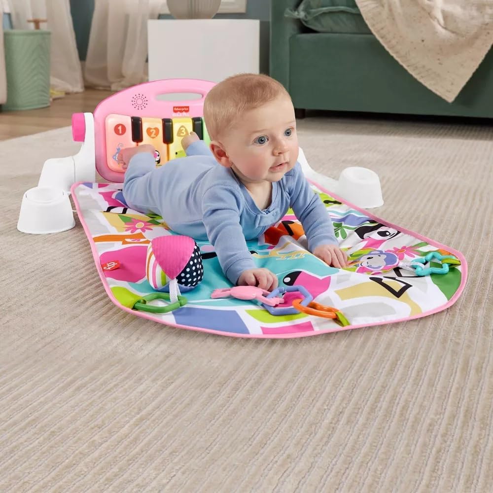 Fisher-Price Glow and Grow Kick & Play Piano Gym Baby Playmat with Musical Learning Toy (Pink) - Kidsy