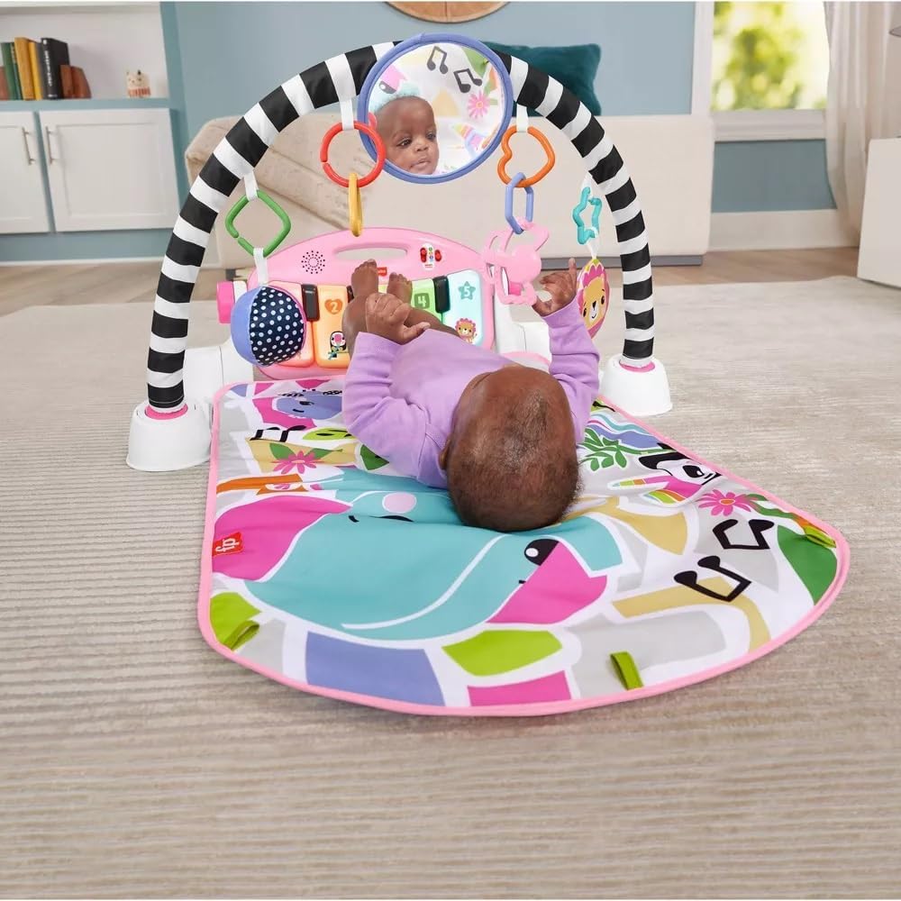 Fisher-Price Glow and Grow Kick & Play Piano Gym Baby Playmat with Musical Learning Toy (Pink) - Kidsy