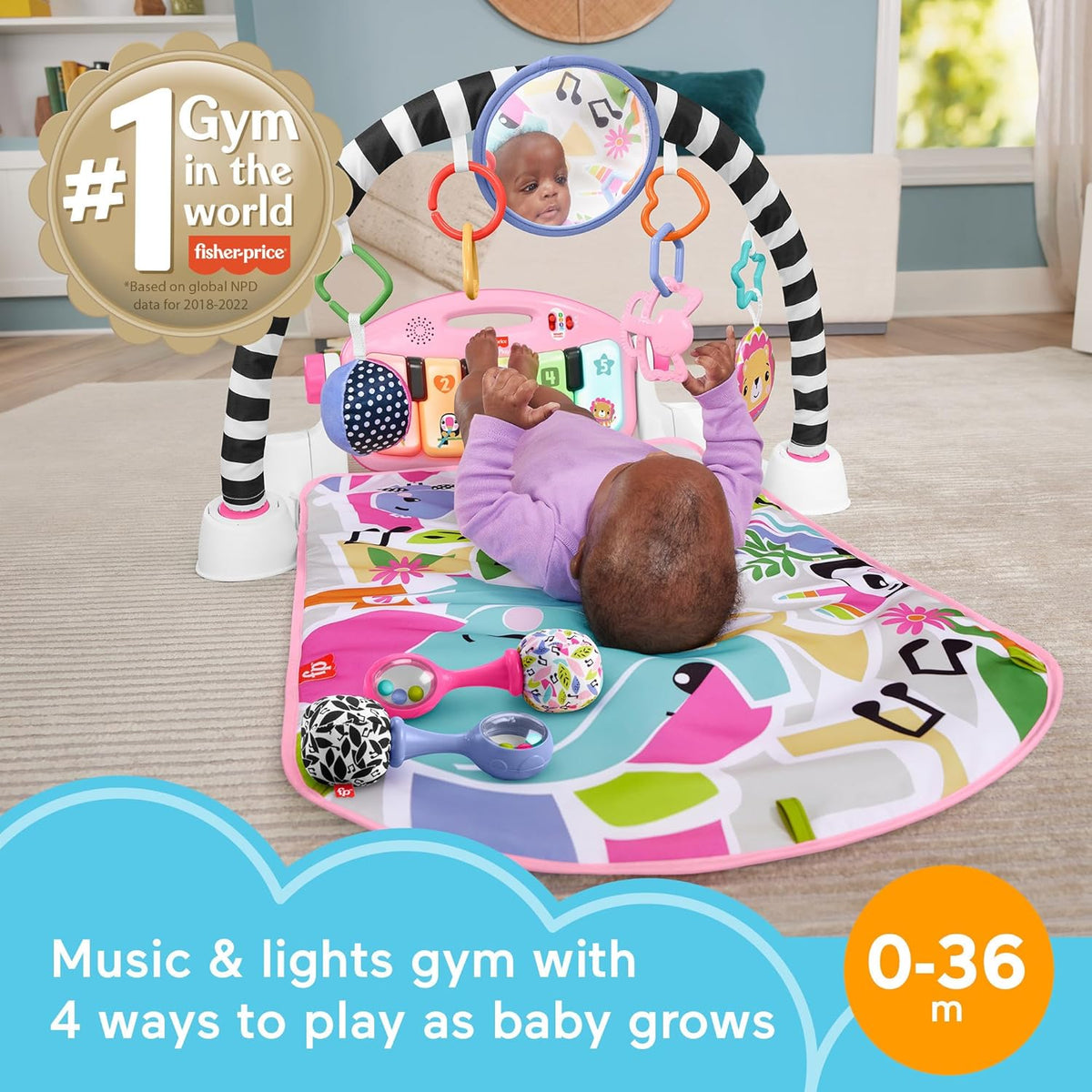 Fisher-Price Glow & Grow Kick & Play Piano Gym (Pink) - Kidsy