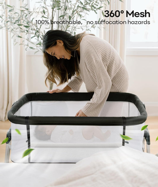 Fodoss Baby Bassinet Bedside Sleeper with Wheels and Storage Tray (Dark Grey Tweed) - Kidsy