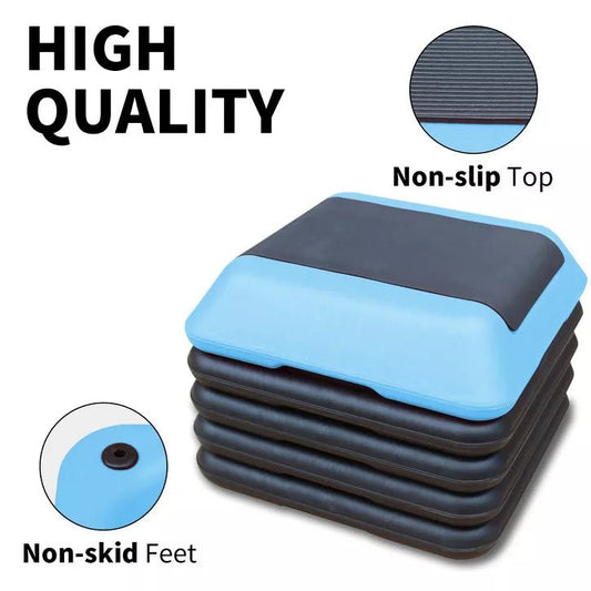 Garvee 16"x16" Adjustable High Step Aerobic Platform With 4 Risers (Black/Blue) - Kidsy