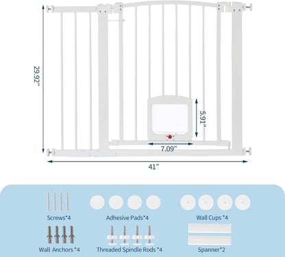Garvee 29.9-41'' Wide Pet Dog Door Gate with Cat Door for Stairs, Decks - Kidsy