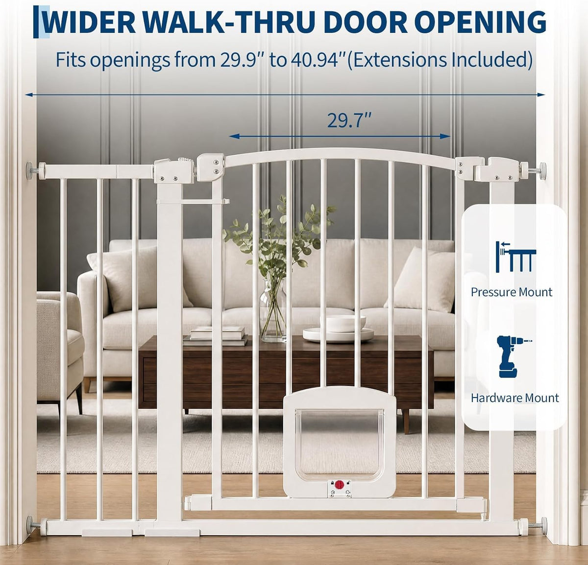 Garvee 29.9-41'' Wide Pet Dog Door Gate with Cat Door for Stairs, Decks - Kidsy